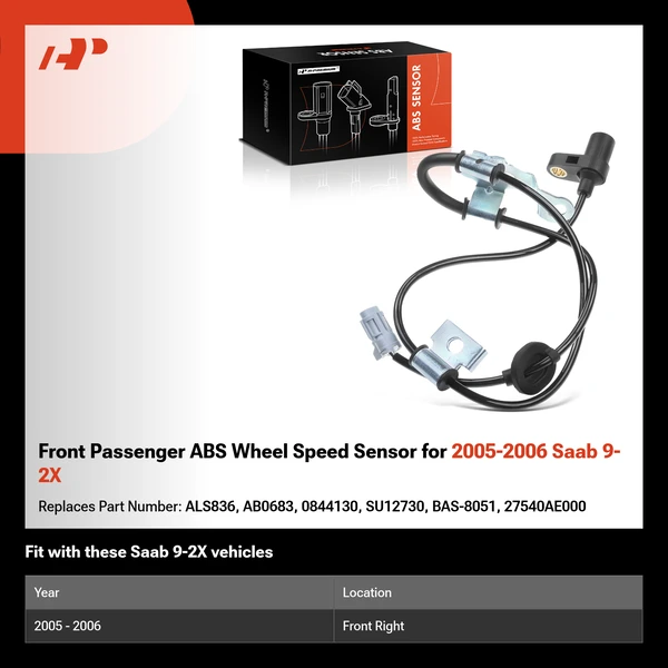 Front Passenger ABS Wheel Speed Sensor for 2005-2006 Saab 9-2X