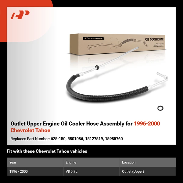 Outlet Upper Engine Oil Cooler Hose Assembly for 1996-2000 Chevrolet Tahoe