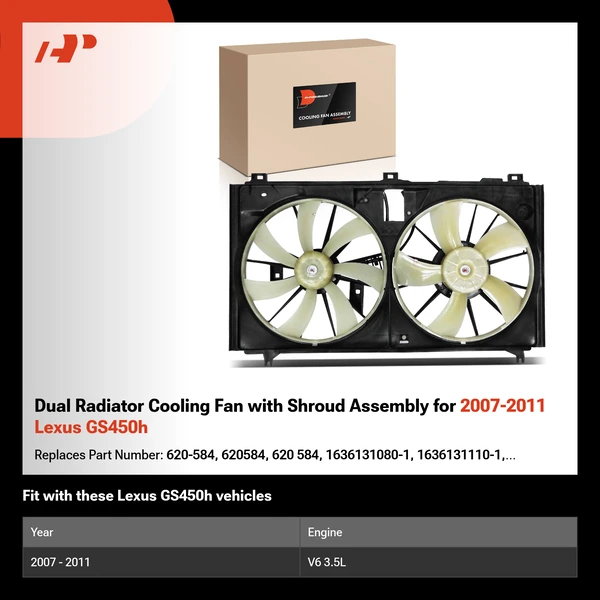 Dual Radiator Cooling Fan with Shroud Assembly for 2007-2011 Lexus GS450h
