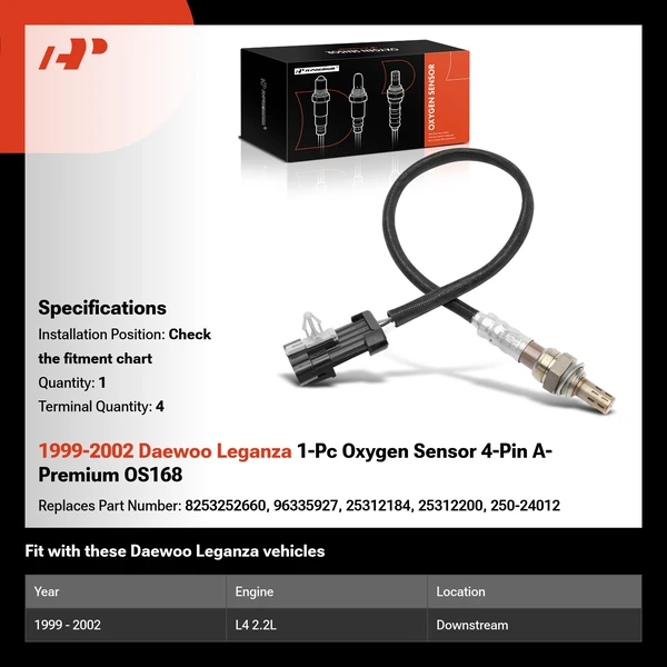 1999-2002 Daewoo Leganza 1-Pc Oxygen Sensor 4-Pin A-Premium OS168