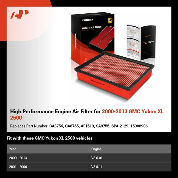 High Performance Engine Air Filter for 2000-2013 GMC Yukon XL 2500
