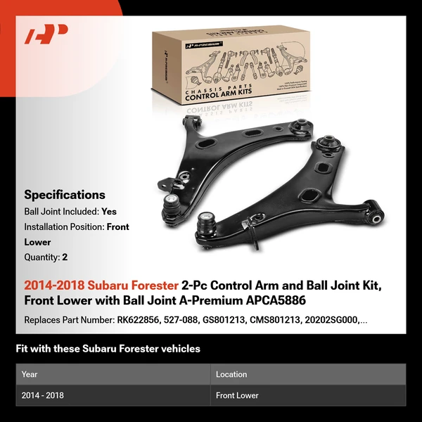 2014-2018 Subaru Forester 2-Pc Control Arm and Ball Joint Kit, Front Lower with Ball Joint A-Premium APCA5886
