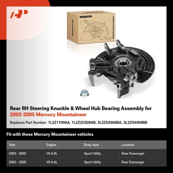 Rear RH Steering Knuckle & Wheel Hub Bearing Assembly for 2002-2005 Mercury Mountaineer