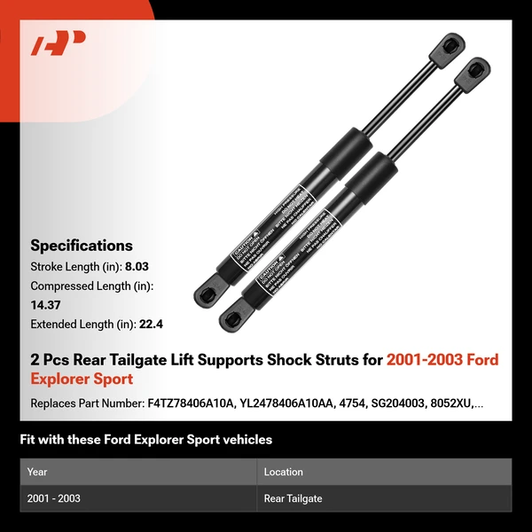 2 Pcs Rear Tailgate Lift Supports Shock Struts for 2001-2003 Ford Explorer Sport