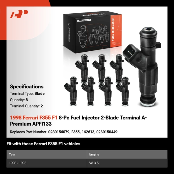 1998 Ferrari F355 F1 8-Pc Fuel Injector 2-Blade Terminal A-Premium APFI133