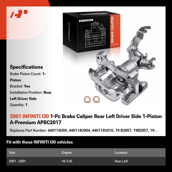 2001 INFINITI I30 1-Pc Brake Caliper Rear Left Driver Side 1-Piston A-Premium APBC2017