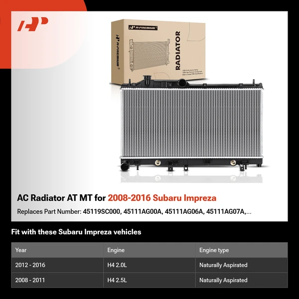 AC Radiator AT MT for 2008-2016 Subaru Impreza