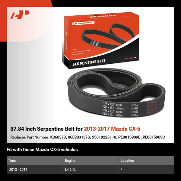 37.84 Inch Serpentine Belt for 2013-2017 Mazda CX-5