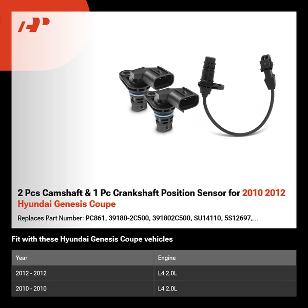 2 Pcs Camshaft & 1 Pc Crankshaft Position Sensor for 2010 2012 Hyundai Genesis Coupe