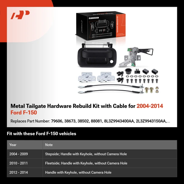 Metal Tailgate Hardware Rebuild Kit with Cable for 2004-2014 Ford F-150