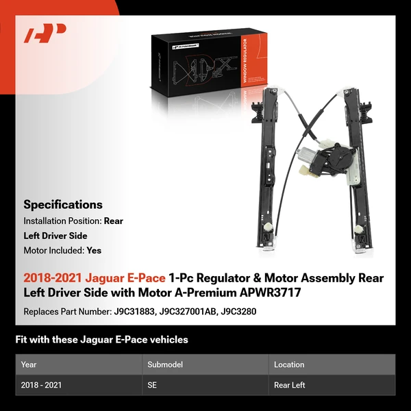 2018-2021 Jaguar E-Pace 1-Pc Regulator & Motor Assembly Rear Left Driver Side with Motor A-Premium APWR3717