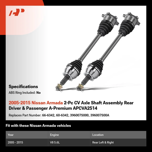 2005-2015 Nissan Armada 2-Pc CV Axle Shaft Assembly Rear Driver & Passenger A-Premium APCVA2514