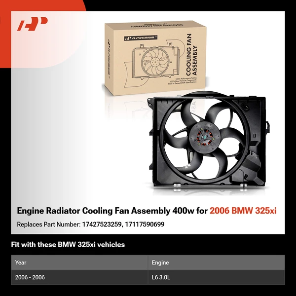 Engine Radiator Cooling Fan Assembly 400w for 2006 BMW 325xi