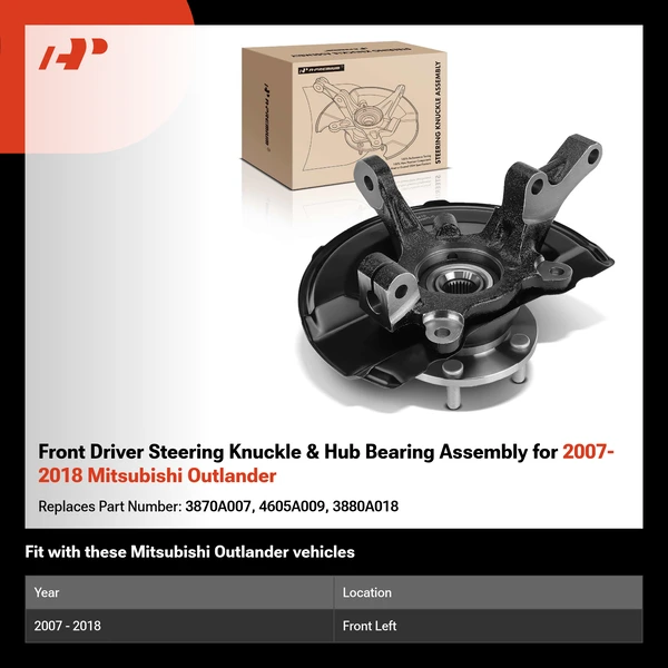 Front Driver Steering Knuckle & Hub Bearing Assembly for 2007-2018 Mitsubishi Outlander