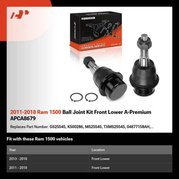2011-2018 Ram 1500 Ball Joint Kit Front Lower A-Premium APCA8679