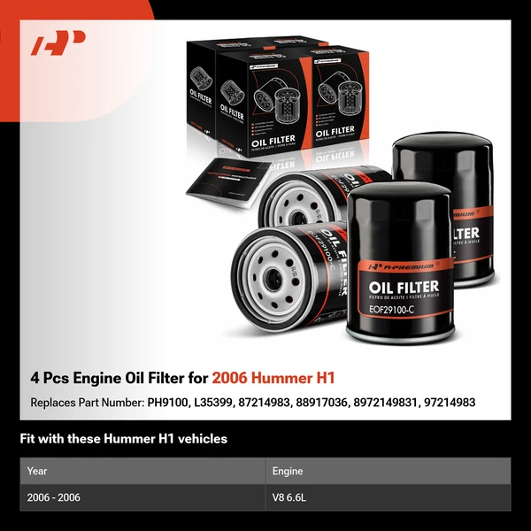 4 Pcs Engine Oil Filter for 2006 Hummer H1