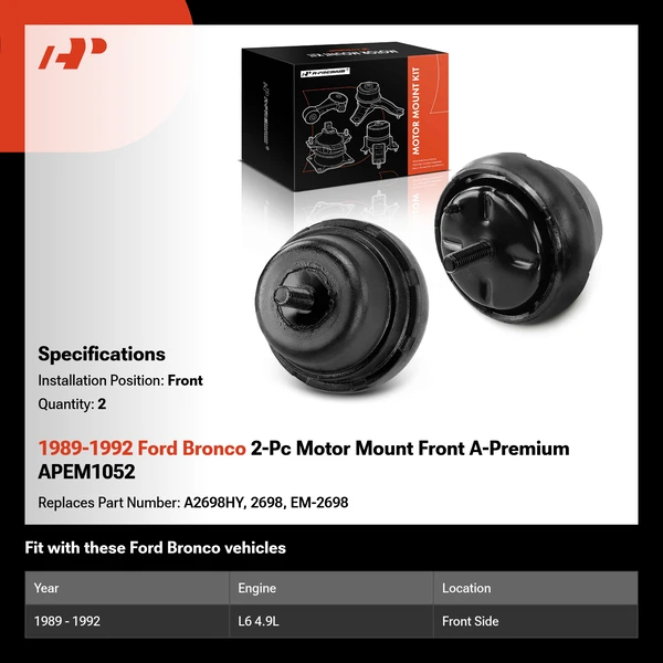 1989-1992 Ford Bronco 2-Pc Motor Mount Front A-Premium APEM1052