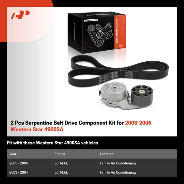 2 Pcs Serpentine Belt Drive Component Kit for 2003-2006 Western Star 4900SA