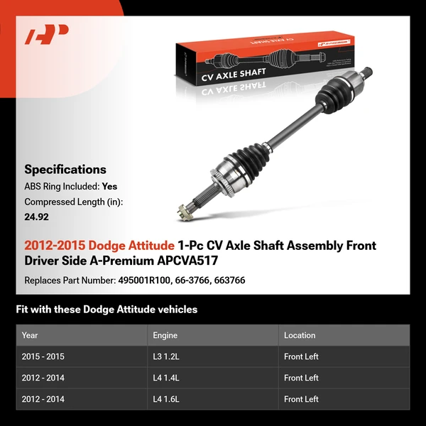 2012-2015 Dodge Attitude 1-Pc CV Axle Shaft Assembly Front Driver Side A-Premium APCVA517
