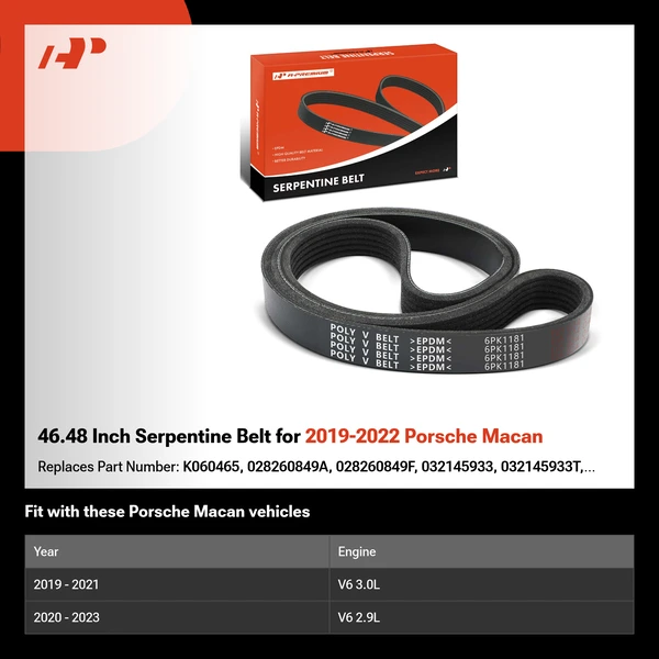 46.48 Inch Serpentine Belt for 2019-2022 Porsche Macan