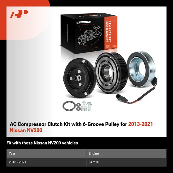 AC Compressor Clutch Kit with 6-Groove Pulley for 2013-2021 Nissan NV200