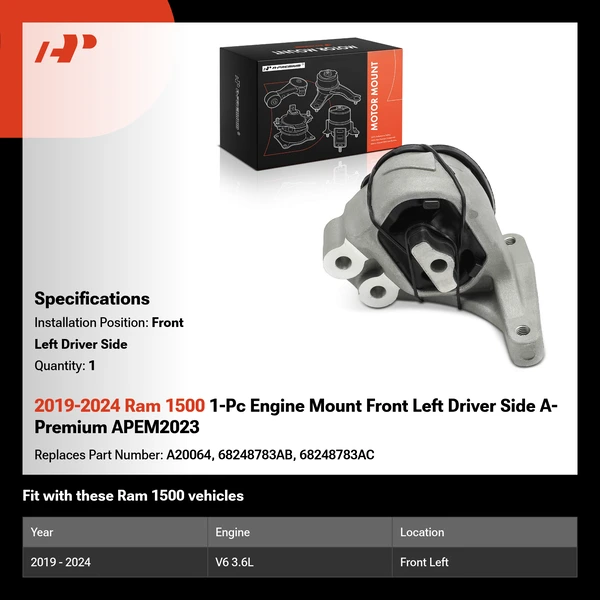 2019-2024 Ram 1500 1-Pc Engine Mount Front Left Driver Side A-Premium APEM2023