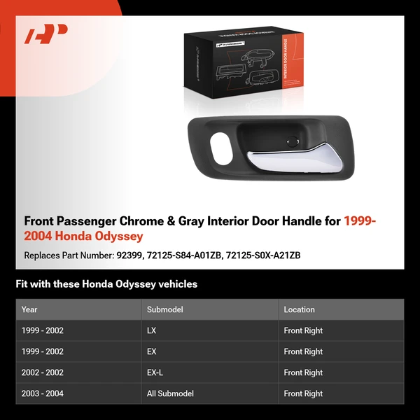 Front Passenger Chrome & Gray Interior Door Handle for 1999-2004 Honda Odyssey