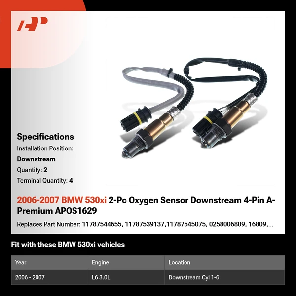 2006-2007 BMW 530xi 2-Pc Oxygen Sensor Downstream 4-Pin A-Premium APOS1629