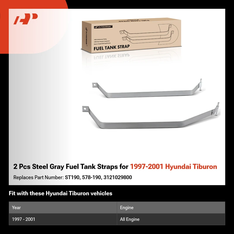 2 Pcs Steel Gray Fuel Tank Straps for 1997-2001 Hyundai Tiburon