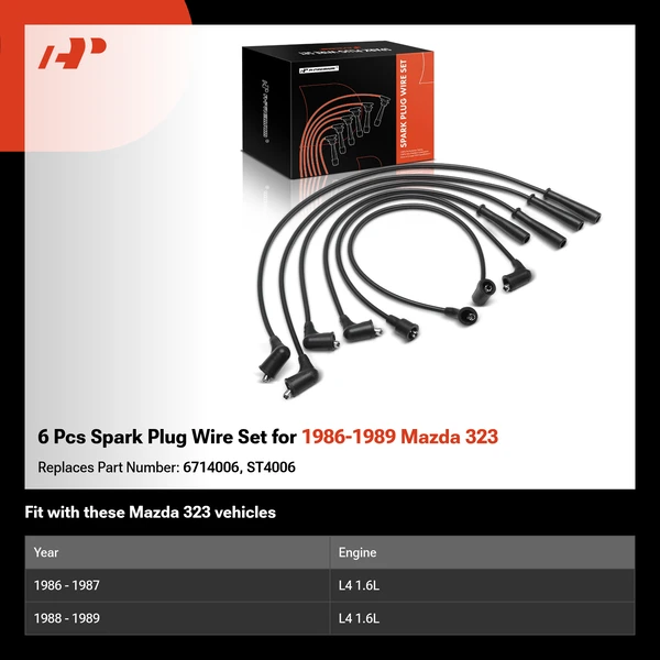 6 Pcs Spark Plug Wire Set for 1986-1989 Mazda 323