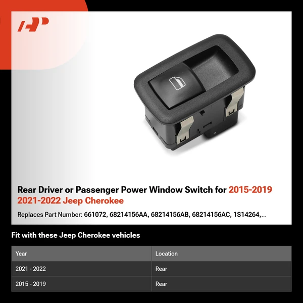 Rear Driver or Passenger Power Window Switch for 2015-2019 2021-2022 Jeep Cherokee