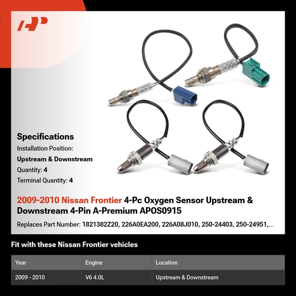 2009-2010 Nissan Frontier 4-Pc Oxygen Sensor Upstream & Downstream 4-Pin A-Premium APOS0915