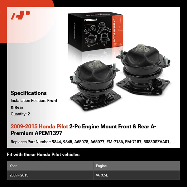 2009-2015 Honda Pilot 2-Pc Engine Mount Front & Rear A-Premium APEM1397