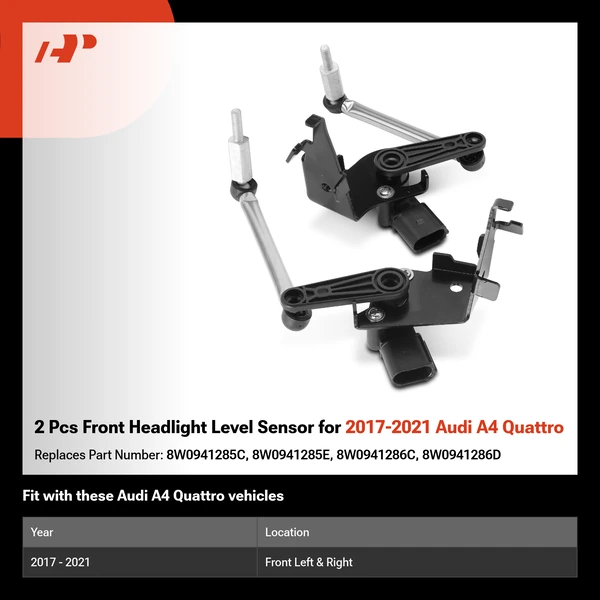 2 Pcs Front Headlight Level Sensor for 2017-2021 Audi A4 Quattro