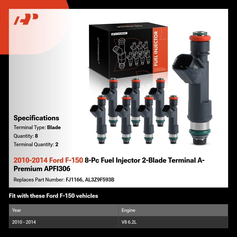 2010-2014 Ford F-150 8-Pc Fuel Injector 2-Blade Terminal A-Premium APFI306