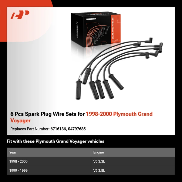 6 Pcs Spark Plug Wire Sets for 1998-2000 Plymouth Grand Voyager