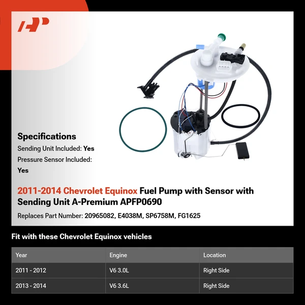 2011-2014 Chevrolet Equinox Fuel Pump with Sensor with Sending Unit A-Premium APFP0690