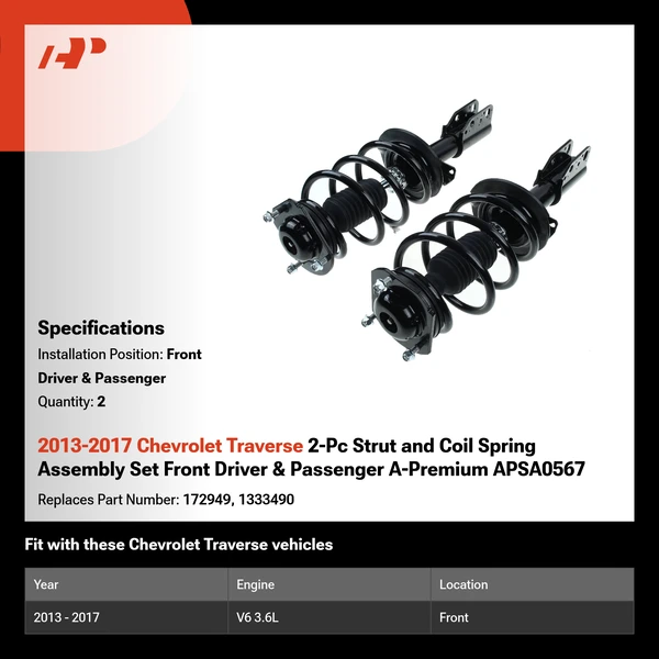2013-2017 Chevrolet Traverse 2-Pc Strut and Coil Spring Assembly Set Front Driver & Passenger A-Premium APSA0567