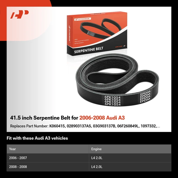 41.5 inch Serpentine Belt for 2006-2008 Audi A3