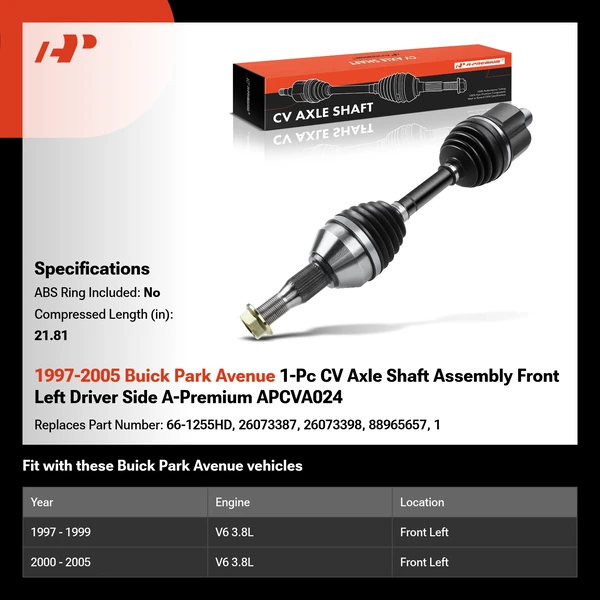 1997-2005 Buick Park Avenue 1-Pc CV Axle Shaft Assembly Front Left Driver Side A-Premium APCVA024