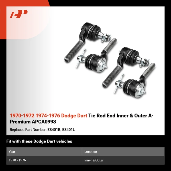 1970-1972 1974-1976 Dodge Dart Tie Rod End Inner & Outer A-Premium APCA0993