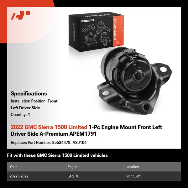 2022 GMC Sierra 1500 Limited 1-Pc Engine Mount Front Left Driver Side A-Premium APEM1791