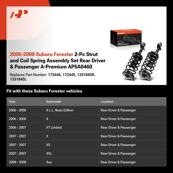 2006-2008 Subaru Forester 2-Pc Strut and Coil Spring Assembly Set Rear Driver & Passenger A-Premium APSA0460