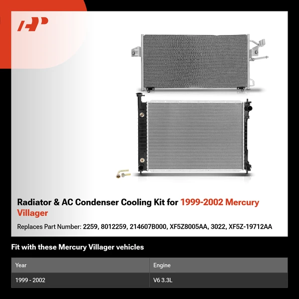 Radiator & AC Condenser Cooling Kit for 1999-2002 Mercury Villager