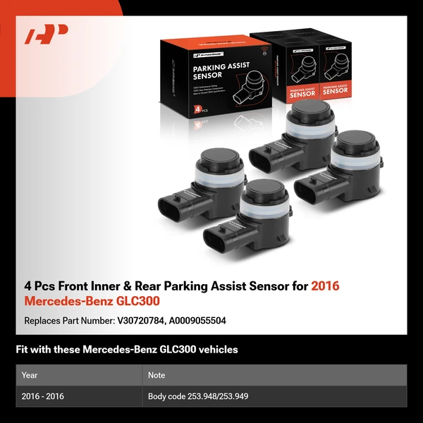 4 Pcs Front Inner & Rear Parking Assist Sensor for 2016 Mercedes-Benz GLC300