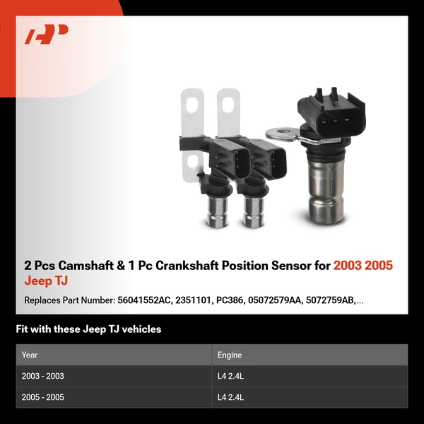 2 Pcs Camshaft & 1 Pc Crankshaft Position Sensor for 2003 2005 Jeep TJ