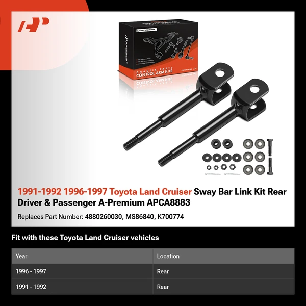 1991-1992 1996-1997 Toyota Land Cruiser Sway Bar Link Kit Rear Driver & Passenger A-Premium APCA8883