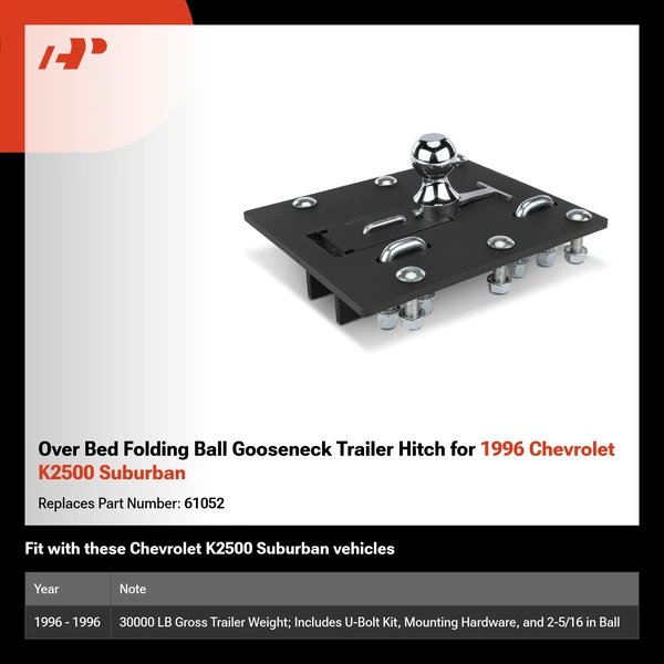 Over Bed Folding Ball Gooseneck Trailer Hitch for 1996 Chevrolet K2500 Suburban