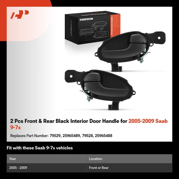 2 Pcs Front & Rear Black Interior Door Handle for 2005-2009 Saab 9-7x