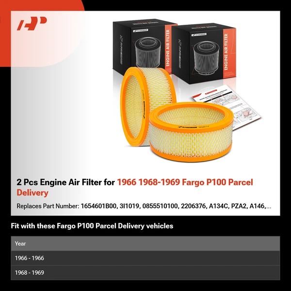 2 Pcs Engine Air Filter for 1966 1968-1969 Fargo P100 Parcel Delivery